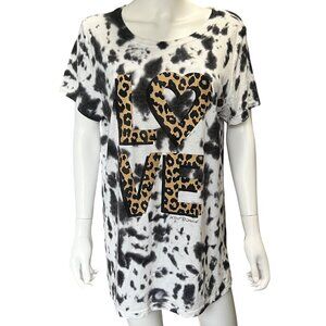 Torrid Betsey Johnson Love Black / White Leopard Print Tie-Dye T-Shirt Size 1/1X